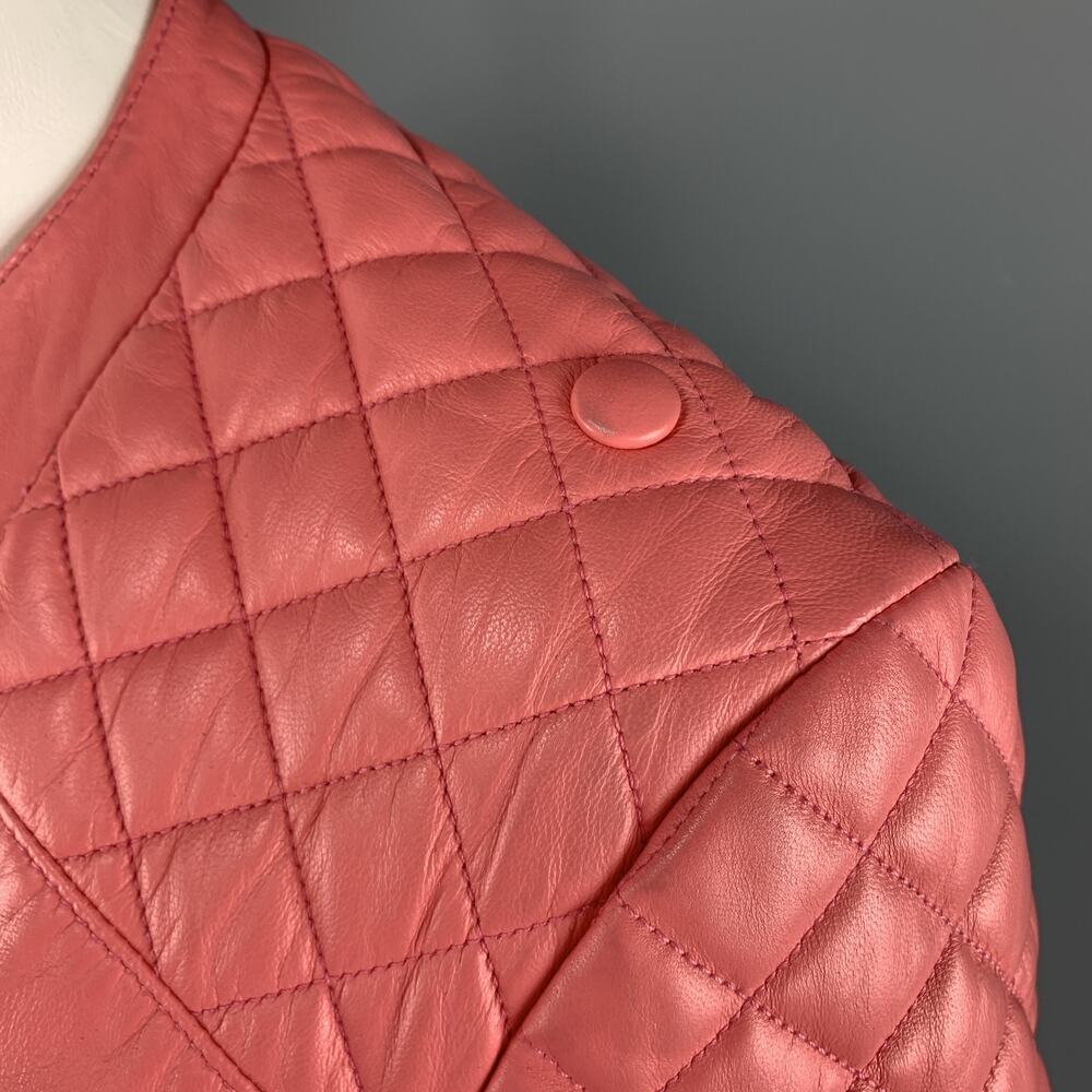 BALENCIAGA Size 6 Pink Quilted Leather Moto Biker Jacket - Picture 5 of 10